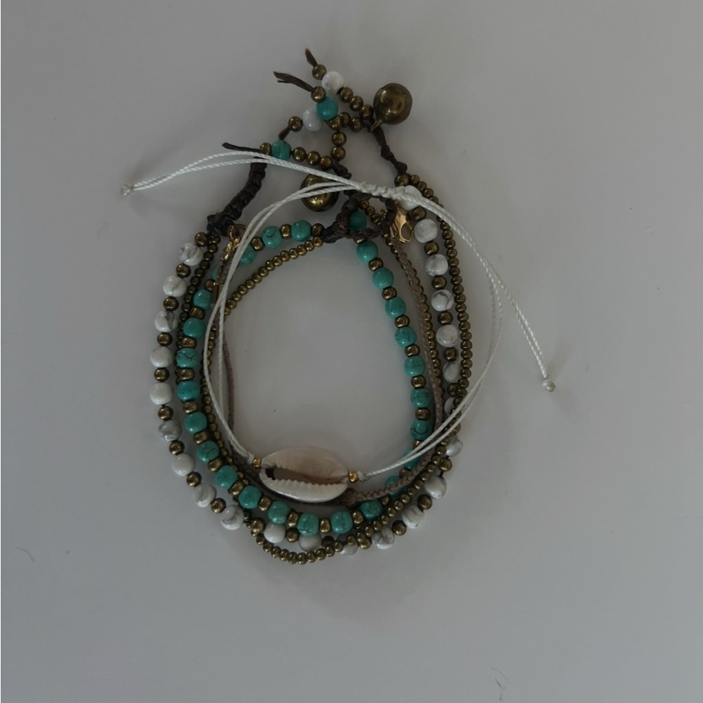 Turquoise Gold Tone Beaded Bracelet Set of 4 – One Size